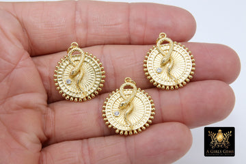 Gold Coin Snake Charm, CZ Pave Round Disc Charms #2543 - A Girls Gems